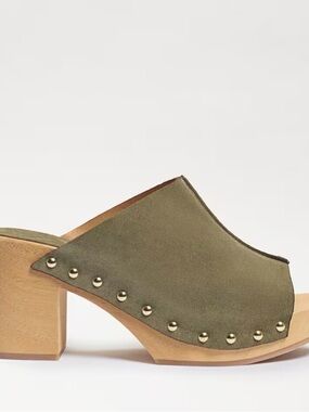 Sam Edelman Olive Green Suede Studded Clog Mules